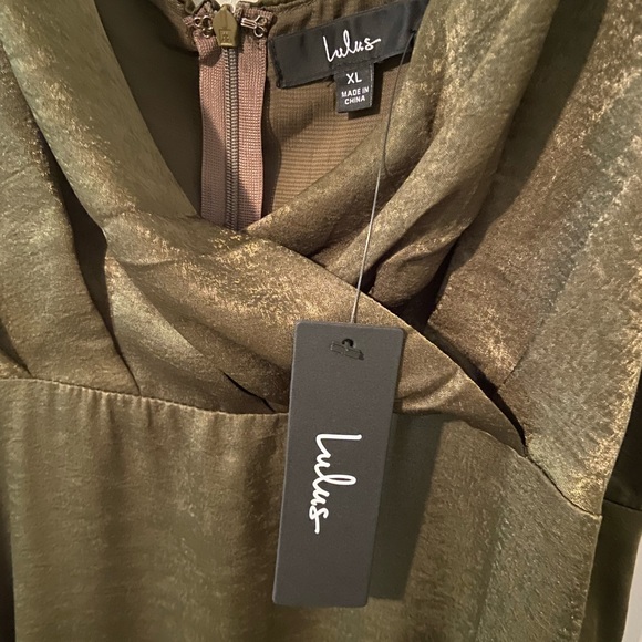 Lulu's Constantine Olive Green Satin dress - Picture 3 of 6